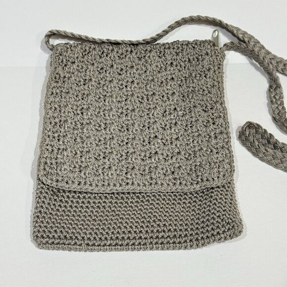 CHATEAU CROCHET GRAY VINTAGE CLUTCH PURSE CROSSBODY BAG BOHO STYLE - Picture 2 of 15